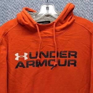 Under Armour Mens Large Orange Rival Fleece Hoodie Pullover Logo Sweatshirt